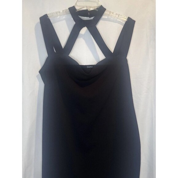 Boohoo Women’s Black Sleeveless Strappy Knee Length Dress Stretch Sz 16 NEW - Picture 2 of 8